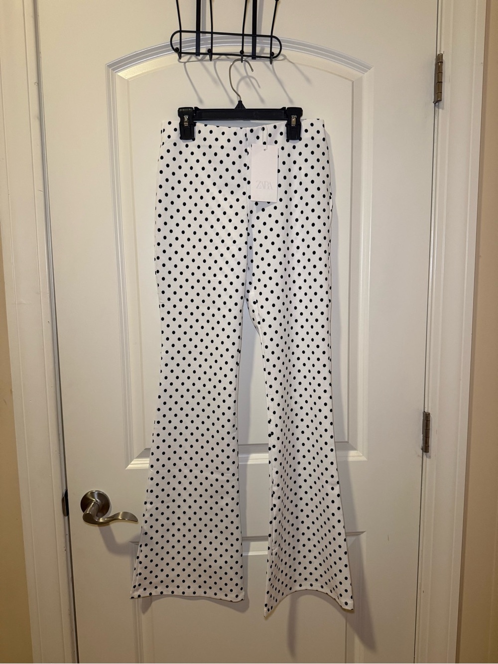 Zara White Polka-Dot Boot Flare Pants